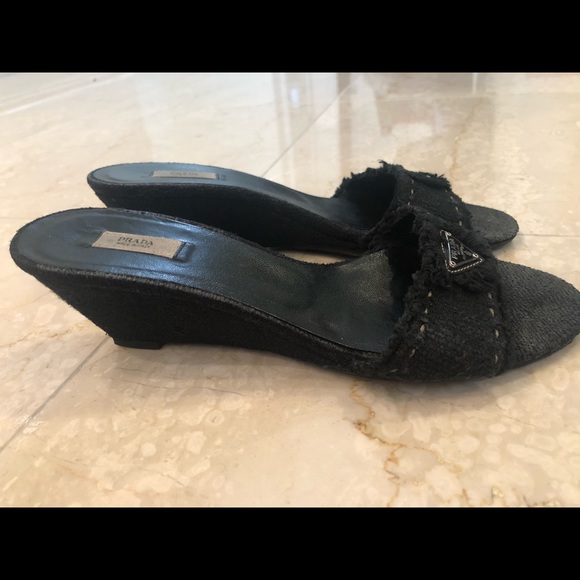Prada Black Wedge Sandel SZ 8 - Picture 4 of 7